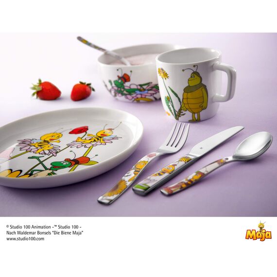 WMF Biene Maja Kinderbesteck Set 4-teilig, Kinderbesteck Edelstahl, Besteck Kinder ab 3 Jahre, Cromargan poliert, spülmaschinengeeignet