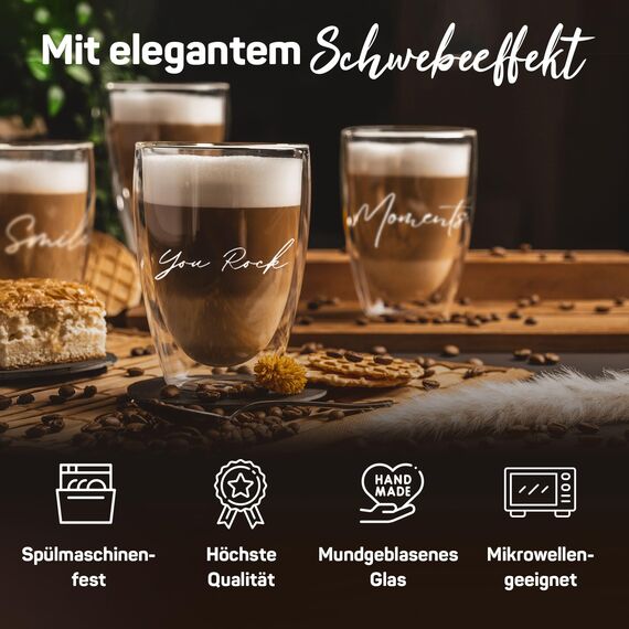 ElbFuchs® Doppelwandiges Latte Macchiato Glas | YOU ROCK | 1x 350ml [GESCHENK FÜR DIE LIEBSTEN] Ideal als Geschenk für beste Freundin | Lieblingsmensch Geschenk | Glas mit Gravur