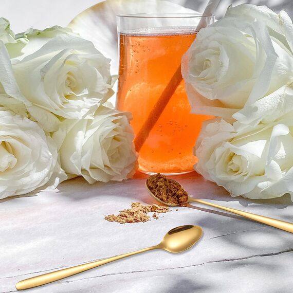 tiokin Latte Macchiato Löffel Set, 6-teilig, 19.8 cm langem Griff Eislöffel lang Rührlöffel aus Edelstahl Ideal für Eiskaffee Eistee Milchshake Eisbecher kühles Trinken(Gold)