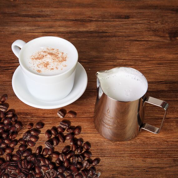 OneChois Milch Pitcher rostfreiem Edelstahl Milchkännchen perfekt für Milchaufschäumer Cappuccino Milchschau (350ml)