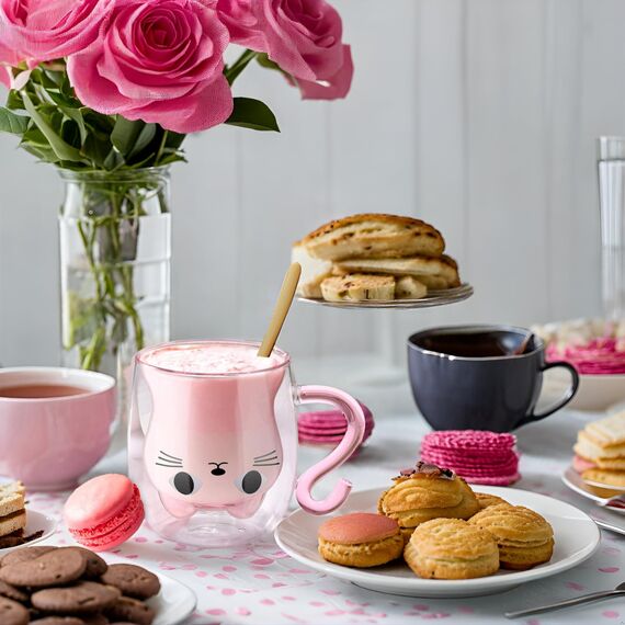 ecooe Doppelwandige Süße katze Latte Macchiato Gläser Kaffeetasse 290ml Kaffeeglas Teegläser für Cappuccino,Latte Macchiato,Tee, Milch, EIS, Bier, Geburtstag Valentinstag Geschenke für Frauen Kinder