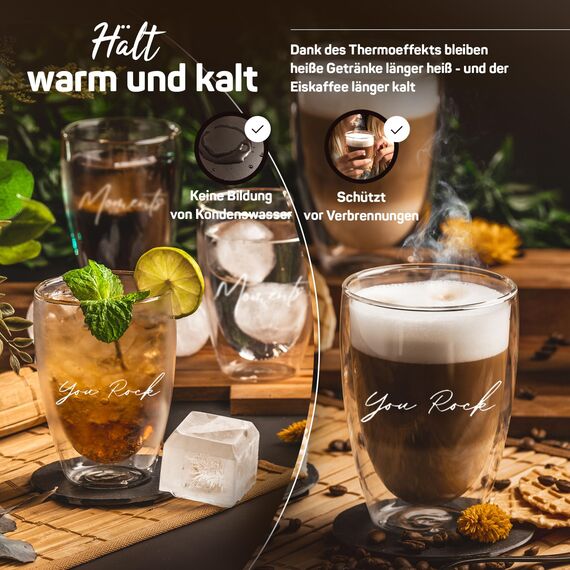 ElbFuchs® Doppelwandiges Latte Macchiato Glas | YOU ROCK | 1x 350ml [GESCHENK FÜR DIE LIEBSTEN] Ideal als Geschenk für beste Freundin | Lieblingsmensch Geschenk | Glas mit Gravur
