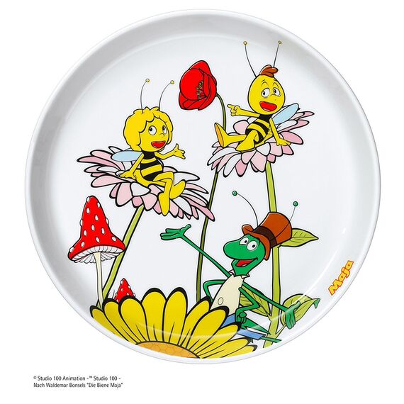 WMF Biene Maja Kinder Geschirrset 6-teilig, Kindergeschirr mit Kinderbesteck, ab 3 Jahre, Edelstahl Cromargan poliert, spülmaschinengeeignet, spülmaschinengeeignet, Mehrfarbig