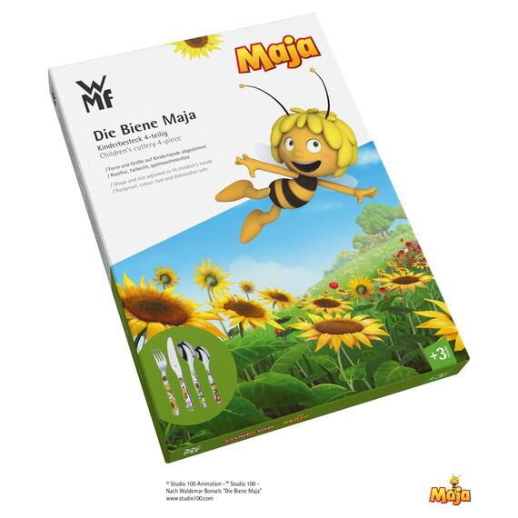 WMF Biene Maja Kinderbesteck Set 4-teilig, Kinderbesteck Edelstahl, Besteck Kinder ab 3 Jahre, Cromargan poliert, spülmaschinengeeignet