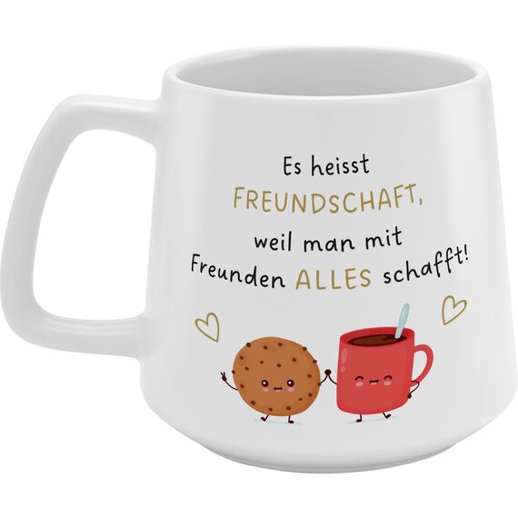 GRUSS & CO Tasse konisch mit Motiv "Freundschaft" | Steinzeug, 43 cl, Kaffeebecher | Geschenk für Freund, Freundin, natürlich schön | 74643
