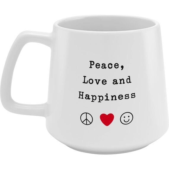 GRUSS & CO Tasse konisch "Peace, Love and Happiness" | Steinzeug, 43 cl, mehrfarbig | Geschenk Freunde | 48448