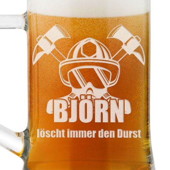 Maverton Bierkrug mit Gravur - personalisiert - 500 ml - Geburtstagsgeschenk für Herren - Geschenkidee für Bierfreunde - Weihnachtsgeschenke - Feuerwehrmann