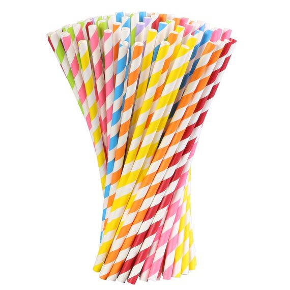 Vicloon 175pcs Papier trinken Einweg-Strohhalme, bunte Streifen Einweg-Dekoration Papier Trinkende Strohhalme für Geburtstag, Hochzeit, Weihnachten, Feier Parteien, 7 Farben