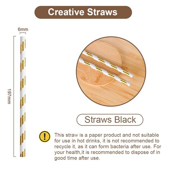 Vicloon Strohhalme Papier, Biologisch Abbaubare Trinkhalme, Bronzing Gold für Partys, Hochzeiten und Anlässe, 100 Stück