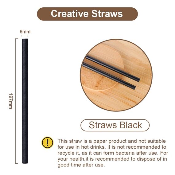 Vicloon 100 Stück schwarze Papier-Trinkhalme – biologisch abbaubare Trinkhalme aus umweltfreundlichem Papier für Geburtstage, Hochzeiten, Weihnachten, Babyduschen, Feiern und Partys