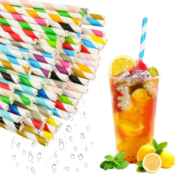 Vicloon 150pcs Strohhalme Trinkhalme Papier Biologisch Abbaubare, Streifen Papier Trinkhalme Geeignet für Partys, Hochzeiten und Anlässe, Party Strohhalme, 15 Streifen