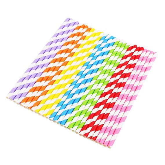 Vicloon 175pcs Papier trinken Einweg-Strohhalme, bunte Streifen Einweg-Dekoration Papier Trinkende Strohhalme für Geburtstag, Hochzeit, Weihnachten, Feier Parteien, 7 Farben