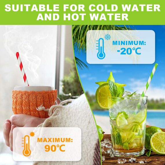 Vicloon 150pcs Strohhalme Trinkhalme Papier Biologisch Abbaubare, Streifen Papier Trinkhalme Geeignet für Partys, Hochzeiten und Anlässe, Party Strohhalme, 15 Streifen