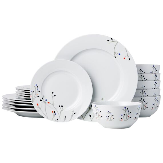 Amazon Basics Geschirrservice, 18 Stück, Zweige, für 6 Personen