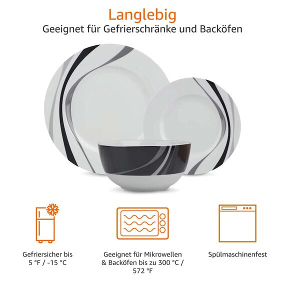 Amazon Basics Geschirrservice, 18 Stück, Wirbel, für 6 Personen
