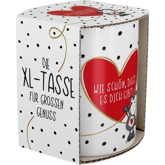 Sheepworld XL-Tasse "Schön, dass es dich gibt" | Große Kaffeetasse aus Porzellan, Jumbotasse, 60 cl, Becher mit Spruch | Geschenk, Freund, Freundin | 46219