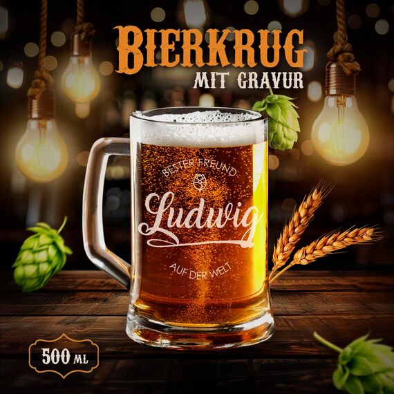Maverton Bierkrug mit Gravur - Personalisierte Geschenke Männer - 500 ml - Weihnachtsgeschenke - Geburtstagsgeschenk für Herren Bierglas Papa - Geschenkidee für Bierfreunde - Freund