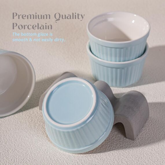 Highkit Creme Brulee Schälchen 6 Stück, 9 cm - 200 ml Souffle Förmchen Backofenfest, Souffleeförmchen Schüsseln, Creme Brulee Schalen, Keramikförmchen Ofenfeste Förmchen, Ragout Fin Schalen,Blau