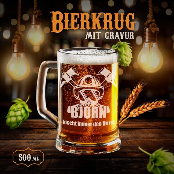 Maverton Bierkrug mit Gravur - personalisiert - 500 ml - Geburtstagsgeschenk für Herren - Geschenkidee für Bierfreunde - Weihnachtsgeschenke - Feuerwehrmann