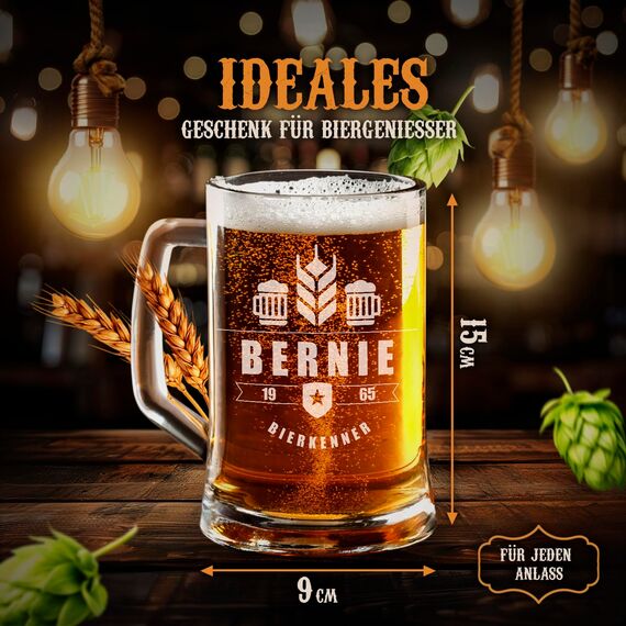 Maverton Bierkrug mit Gravur - personalisiert - 500 ml - Geburtstagsgeschenk für Herren - Geschenkidee für Bierfreunde - Weihnachtsgeschenke - Bierkenner