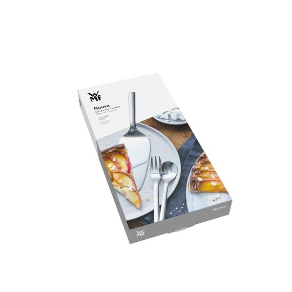 WMF Nuova Obst-/ Kuchenbesteck 13-teilig, für 6 Personen, Kaffeelöffel, Kuchengabel, Tortenheber, Cromargan Edelstahl poliert, spülmaschinengeeignet