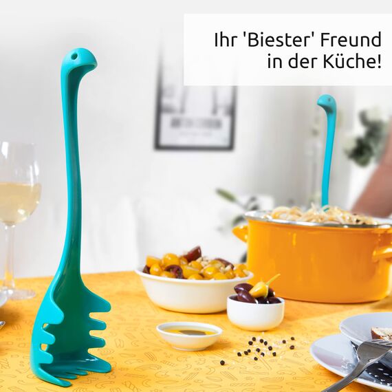 OTOTO Papa Nessie Spaghettilöffel - Nudellöffel Lebensmittelecht und BPA-Frei - Hitzebeständiger Spaghetti Nudelschöpfer mit Zinken - Nudelkelle aus Kunststoff Maße: 28,5 x 8,5 x 5,5 cm