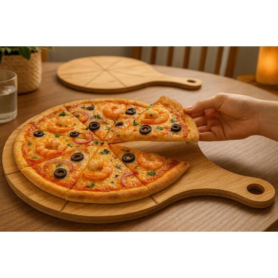 hausleben Pizzateller 33cm holz (2er-3er-4er Set) - Pizzabrett groß mit Griff, Platzteller, Pizzabrett rund, pizza holzbrett, pizza plate, pizza schneiderbrett, Serviceteller