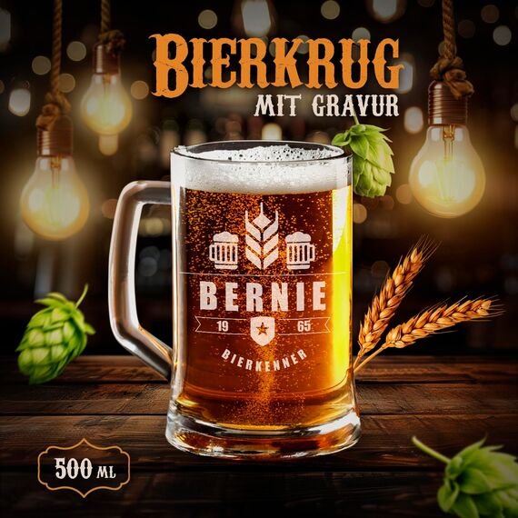 Maverton Bierkrug mit Gravur - personalisiert - 500 ml - Geburtstagsgeschenk für Herren - Geschenkidee für Bierfreunde - Weihnachtsgeschenke - Bierkenner