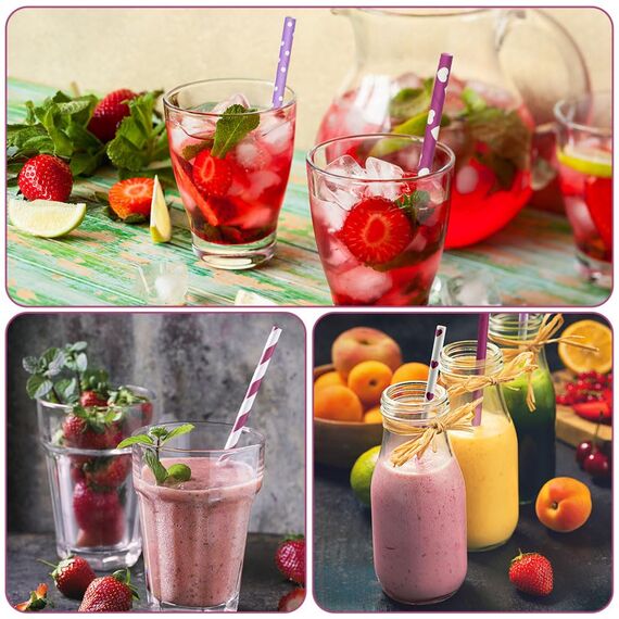 Vicloon 150pcs Strohhalme Trinkhalme Papier Biologisch Abbaubare, Lila Papier Trinkhalme Geeignet für Partys, Hochzeiten und Anlässe, Party Strohhalme, 10 Lilatöne