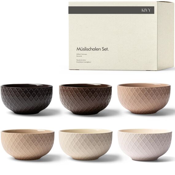 KIVY Müslischalen Keramik - 6 x 850ml - Große Bowls für Müsli & Suppen - Suppenschüssel - Bowl Schüssel Groß - Müslischüsseln - Suppenschalen Set - Schalen Set - Müsli Schüssel Keramik