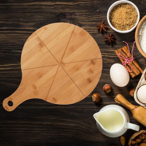 hausleben Pizzateller 33cm holz (2er-3er-4er Set) - Pizzabrett groß mit Griff, Platzteller, Pizzabrett rund, pizza holzbrett, pizza plate, pizza schneiderbrett, Serviceteller