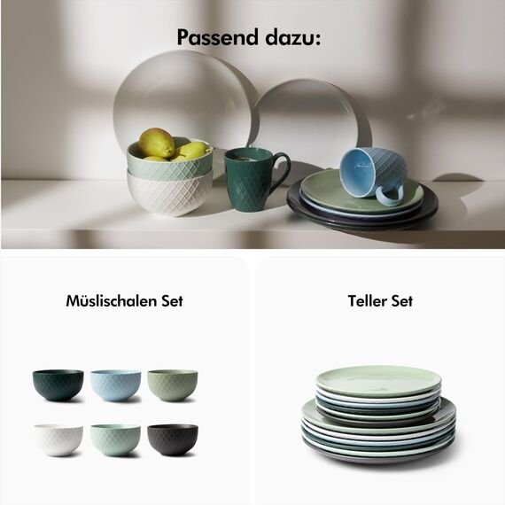 KIVY Geschirrset 6 Personen [Kratz & Spülmaschinenfest] 6x27cm + 6x22cm - Teller Set 12-teilig modern - Geschirr Set - Kombiservice - Geschirrset grün - Speiseteller - Essteller - Essgeschirr