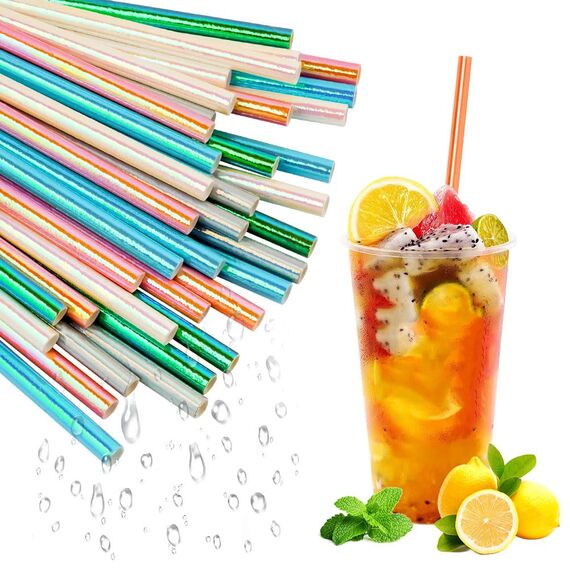 Vicloon 150pcs Strohhalme Trinkhalme Papier Biologisch Abbaubare, Laser Papier Trinkhalme Geeignet für Partys, Hochzeiten und Anlässe, Party Strohhalme, 5 Farben