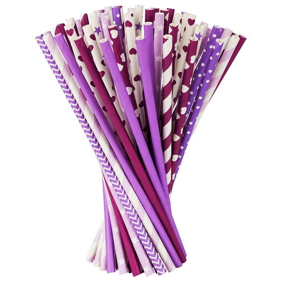 Vicloon 150pcs Strohhalme Trinkhalme Papier Biologisch Abbaubare, Lila Papier Trinkhalme Geeignet für Partys, Hochzeiten und Anlässe, Party Strohhalme, 10 Lilatöne