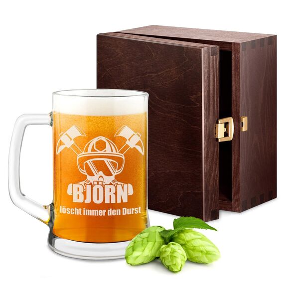 Maverton Bierkrug mit Gravur - personalisiert - 500 ml - Geburtstagsgeschenk für Herren - Geschenkidee für Bierfreunde - Weihnachtsgeschenke - Feuerwehrmann