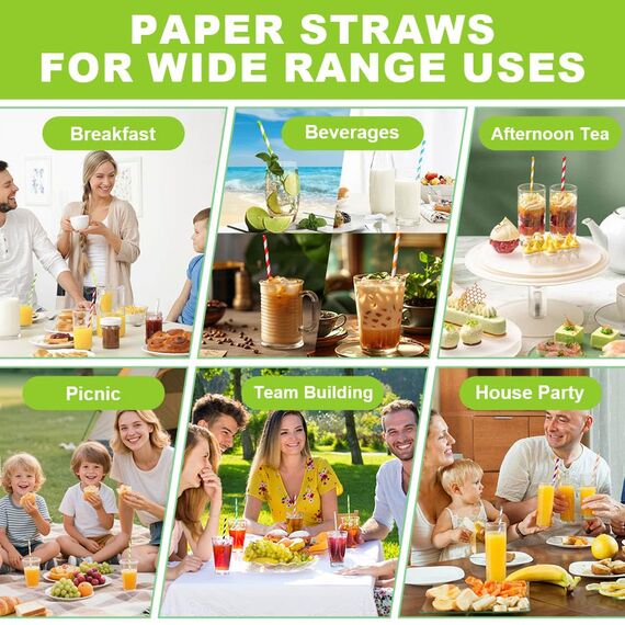 Vicloon 150pcs Strohhalme Trinkhalme Papier Biologisch Abbaubare, Streifen Papier Trinkhalme Geeignet für Partys, Hochzeiten und Anlässe, Party Strohhalme, 15 Streifen