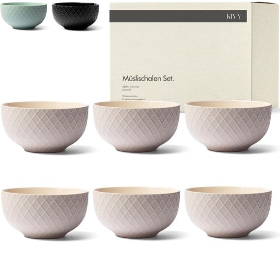 KIVY Müslischalen Set - 6 x850ml - Große Bowls, Suppen & Porridge - Suppenschüssel - Schüssel - Müslischüsseln - Suppenschalen - Schalen Set - Müsli Schüssel Keramik (Cremeweiß, Schalen)