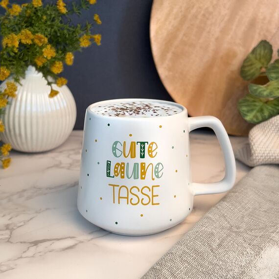 GRUSS & CO Tasse konisch "Gute Laune Tasse" | Steinzeug, 43 cl, mehrfarbig | Geschenk Freunde | 48446
