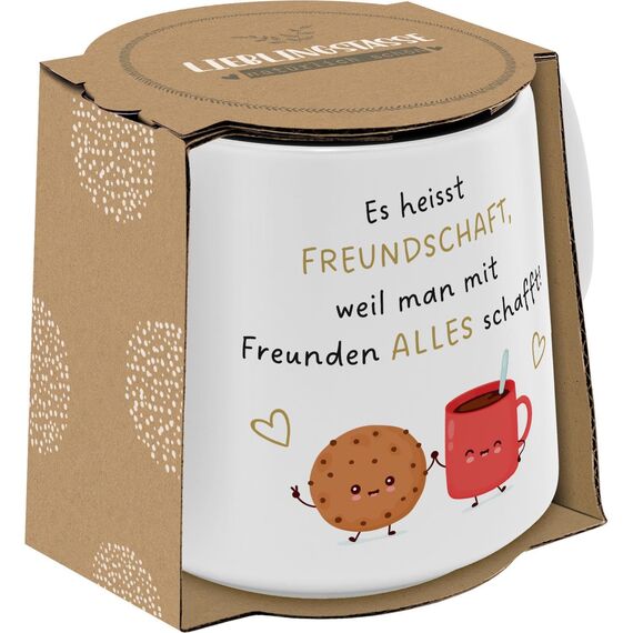GRUSS & CO Tasse konisch mit Motiv "Freundschaft" | Steinzeug, 43 cl, Kaffeebecher | Geschenk für Freund, Freundin, natürlich schön | 74643