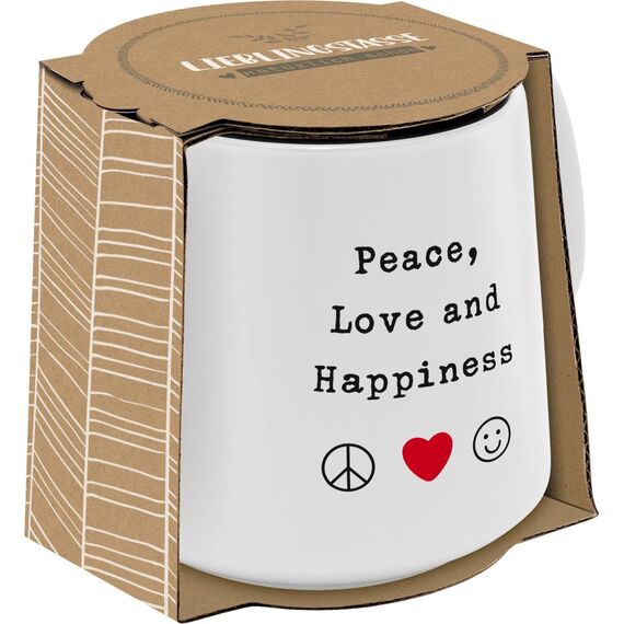 GRUSS & CO Tasse konisch "Peace, Love and Happiness" | Steinzeug, 43 cl, mehrfarbig | Geschenk Freunde | 48448