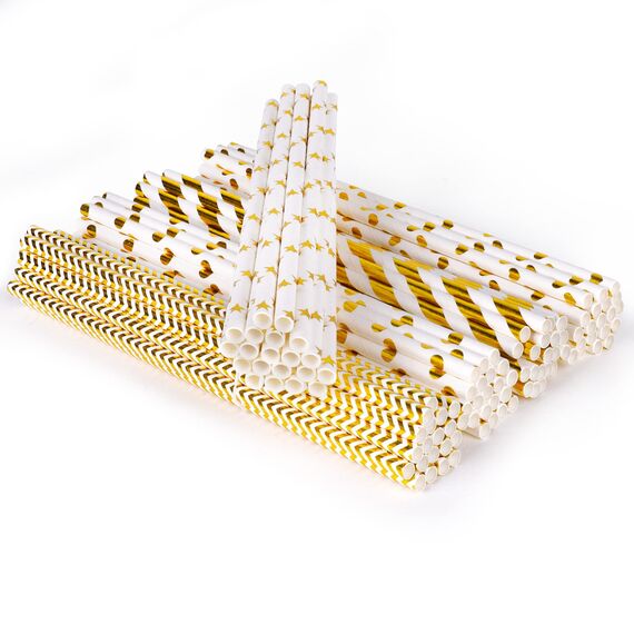 Vicloon Strohhalme Papier, Biologisch Abbaubare Trinkhalme, Bronzing Gold für Partys, Hochzeiten und Anlässe, 100 Stück