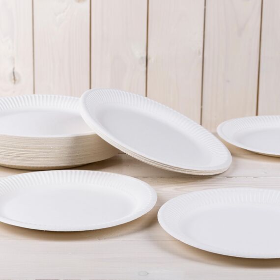 HEKU große Pappteller Ø 23cm, 100 Stück, weiß I 100% Kompostierbar I Robustes 220g/m² Frischfaser I Ideal für verschiedenste Anlässe I Umweltfreundliche Einwegteller