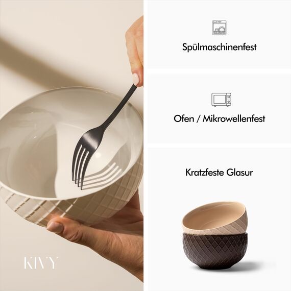 KIVY Müslischalen Keramik - 6 x 850ml - Große Bowls für Müsli & Suppen - Suppenschüssel - Bowl Schüssel Groß - Müslischüsseln - Suppenschalen Set - Schalen Set - Müsli Schüssel Keramik