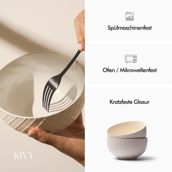 KIVY Müslischalen Set - 6 x850ml - Große Bowls, Suppen & Porridge - Suppenschüssel - Schüssel - Müslischüsseln - Suppenschalen - Schalen Set - Müsli Schüssel Keramik (Cremeweiß, Schalen)