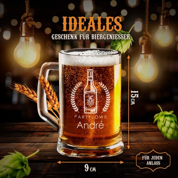 Maverton Bierkrug mit Gravur - Personalisierte Geschenke Männer - 500 ml - Geburtstagsgeschenk für Herren Bierglas Papa - Geschenkidee für Bierfreunde - Weihnachtsgeschenke - Partylöwe