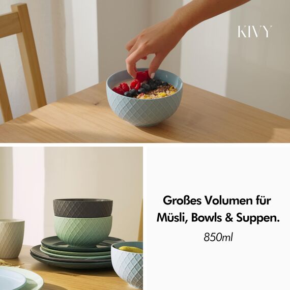 KIVY Müslischalen Keramik - 6 x 850ml - Große Bowls für Müsli & Suppen - Suppenschüssel - Bowl Schüssel Groß - Müslischüsseln - Suppenschalen Set - Schalen Set - Müsli Schüssel Keramik