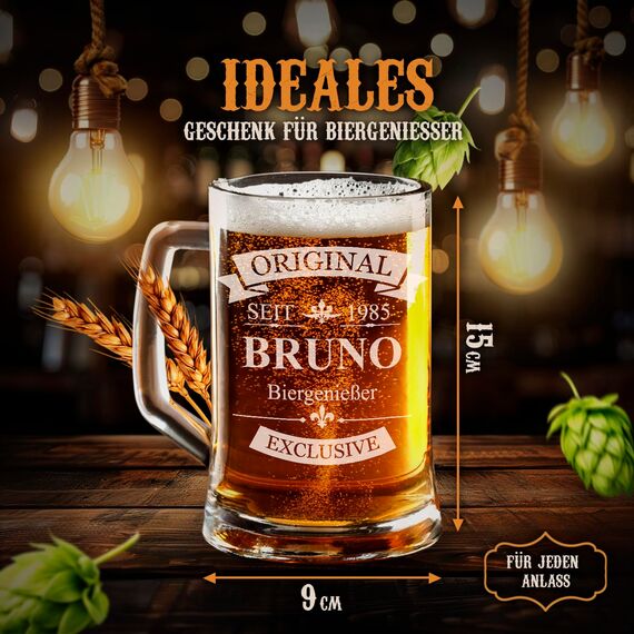 Maverton Bierkrug mit Gravur - Personalisierte Geschenke Männer - 500 ml - Geburtstagsgeschenk für Herren Bierglas Papa - Geschenkidee für Bierfreunde - Weihnachtsgeschenke - Original