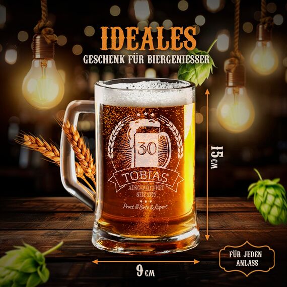 Maverton Bierkrug mit Gravur - Personalisierte Geschenke für Männer - 500 ml - Geburtstagsgeschenk für Männer - Bierglas Papa - Geschenkidee für Bierfreunde - Weihnachtsgeschenke - Prost!
