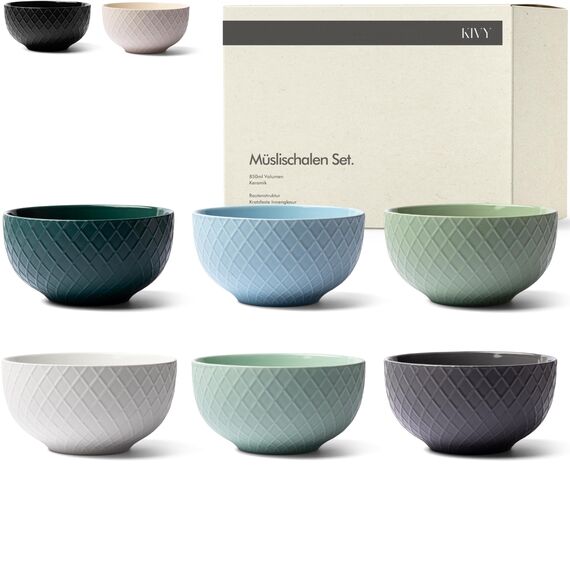 KIVY Müslischalen Keramik - 6 x 850ml - Große Bowls für Müsli & Suppen - Suppenschüssel - Bowl Schüssel Groß - Müslischüsseln - Suppenschalen Set - Schalen Set - Müsli Schüssel Keramik