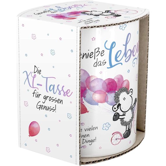 Sheepworld XL-Tasse mit Motiv "Genieße" | Große Kaffeetasse aus Porzellan, Jumbo-Becher, 60 cl, mit Spruch "Genieße das Leben" | Geschenk, Freund, Freundin | 46205